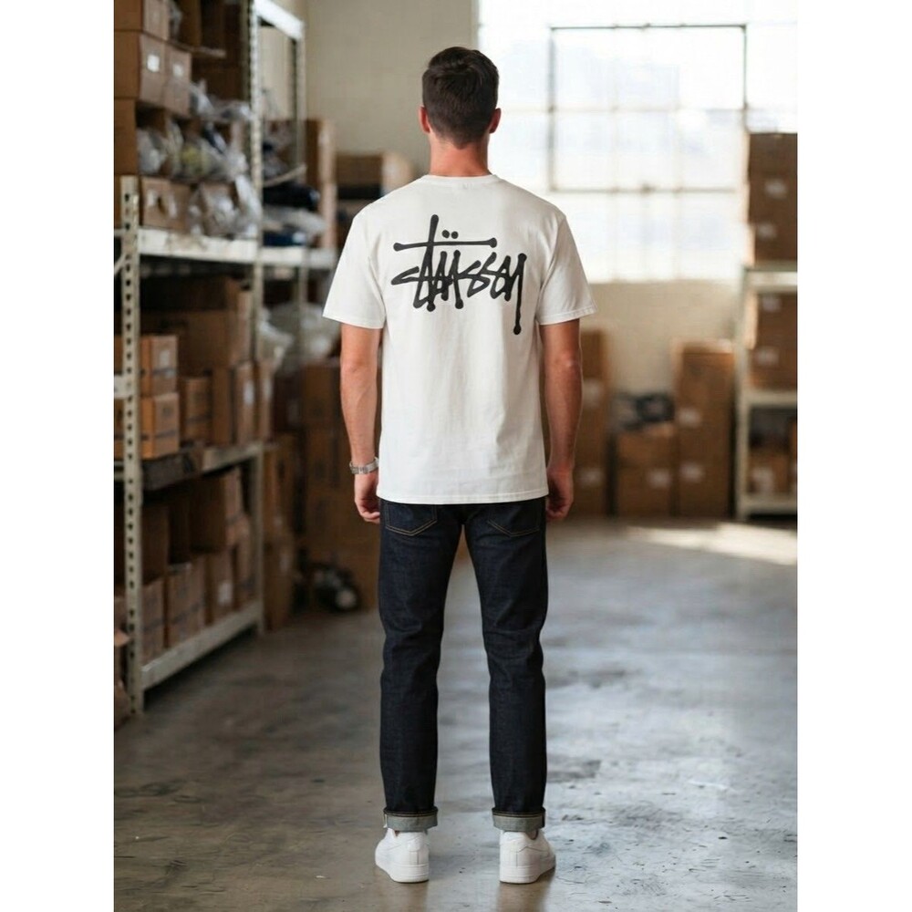 Vtg Style Stussy White Graphic T-Shirt Men L Logo Front Back Graphic Streetwear⁠